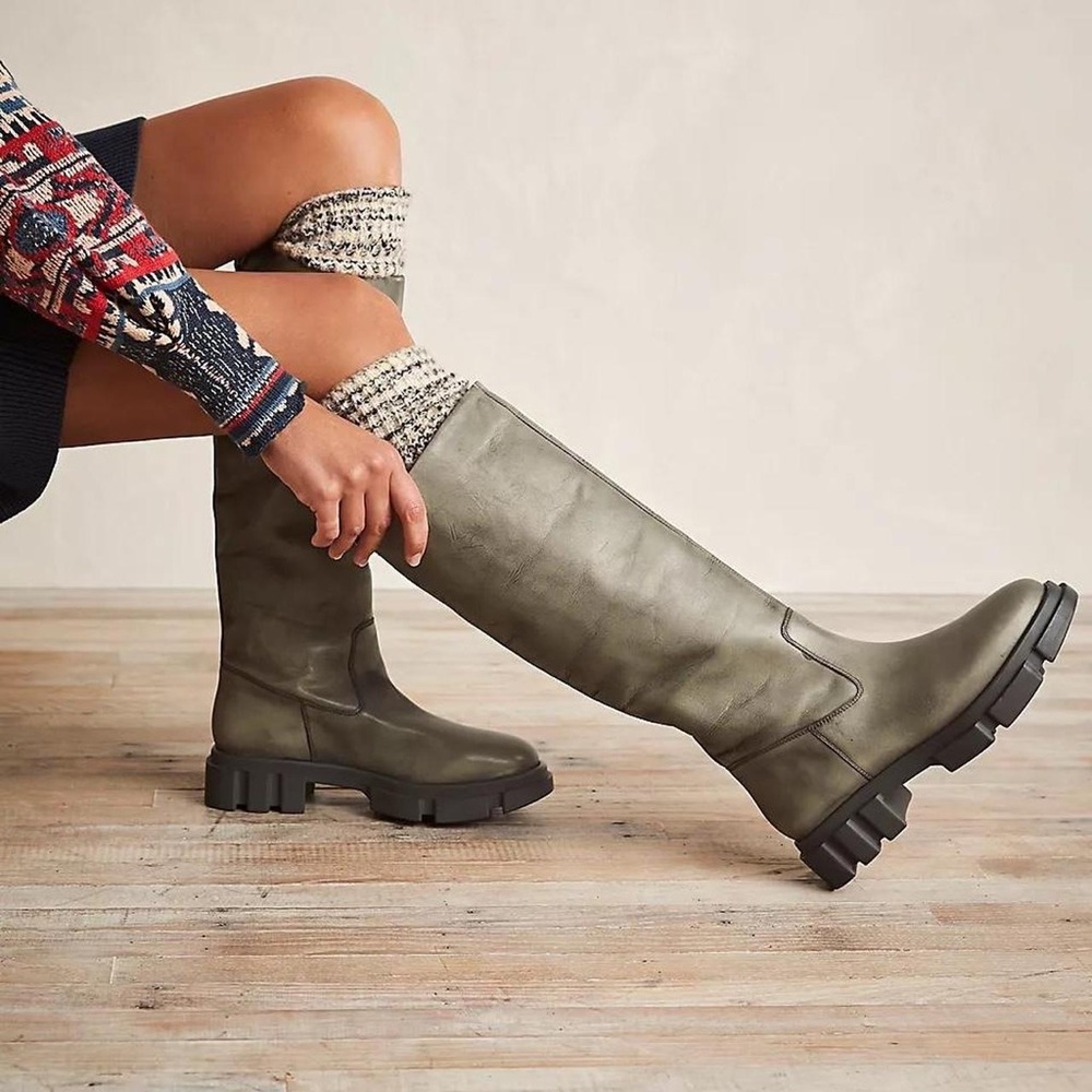 Free People Tall Olive Green Chunky Sole Knee Boots